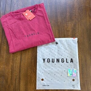 YoungLA 4048 Mens XXL Red Washed Cotton BlackLetter Logo Oversized SS Tee NWT